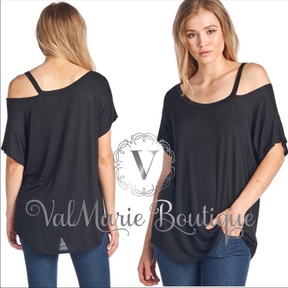 PLUS SIZE off shoulder basic black T-shirt - Picture 3 of 3